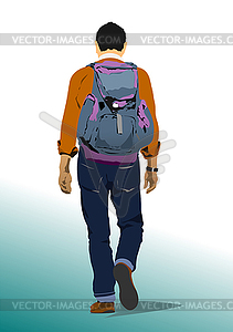 Young man with packsack - vector clipart