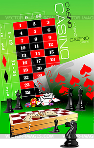 Casino elements with chess and domino images - vector image