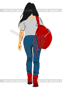 Young walking woman with packsack - vector image