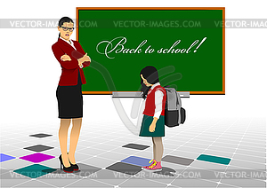 Strict teacher and school girl - vector clipart