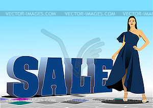 3D sale image with images of young girl - vector image