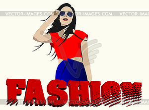 Silhouette of fashion woman in red-blue - vector clipart