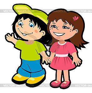 Мультяшный мальчик и девочка - клипарт в векторе / векторное изображение