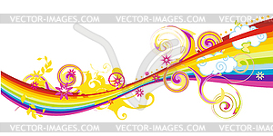 Flowing rainbow design with flowers - vector clip art