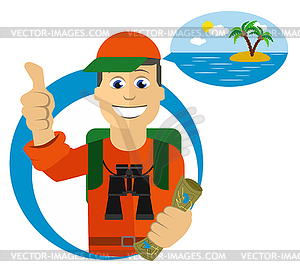 Traveler dreaming about sunny beach - royalty-free vector clipart