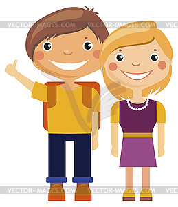 Cartoon boy and girl - vector image