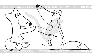 Two cute hand-drawn cartoon foxes - vector image
