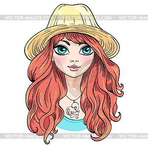 Beautiful fashion girl in hat - vector image