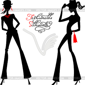 Silhouette of fashion girls top models - vector clip art