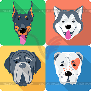 Набор 9 собака значок голова плоский дизайн - цветной векторный клипарт