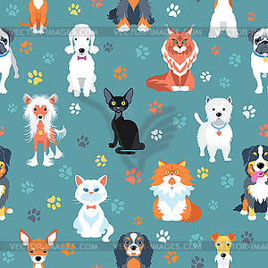 Seamless pattern with cats and dogs flat design - vector clip art