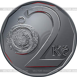 Money two czech crones coin reverse - vector image