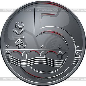 Money five czech crones coin reverse - vector image