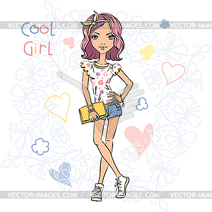 Cute fashionable girl - vector clipart