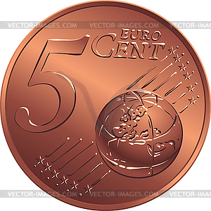 Money bronze coin five euro cent - vector clipart