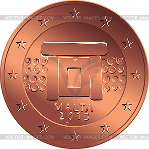 Money bronze coin five euro cent - vector clip art