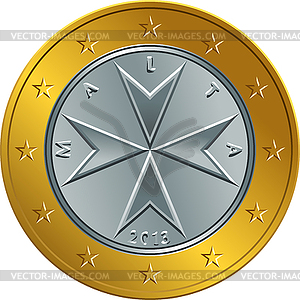 Maltese money gold euro coin one euro - vector image