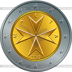 Maltese money gold euro coin two euro - vector clipart