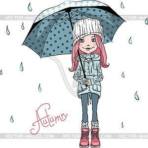 Fashion girl in autumn clothes - vector image