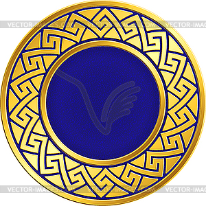 Golden round frame with Greek Meander pattern - vector clip art