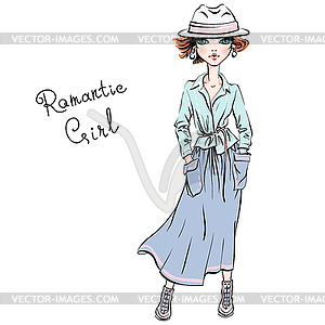 Fashion girl in autumn clothes - vector clipart