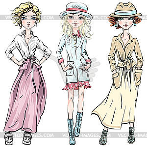 SET of cute fashionable girls - vector image