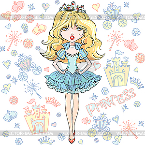 Beautiful fashion girl princess - vector image