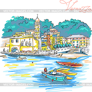 Colorful houses in Vernazza, Ligury, Italy - vector clipart