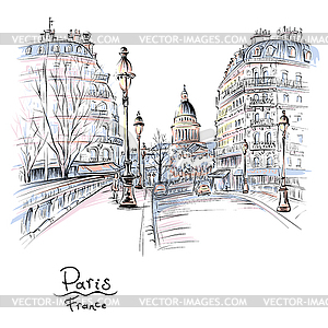 Paris in winter morning, France - vector clip art