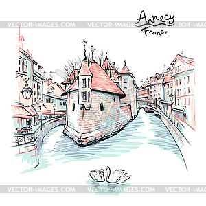 Annecy, Venice of Alps, France - vector image