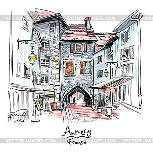 Sepulchre Gate in Old Town of Annecy, France - vector clip art