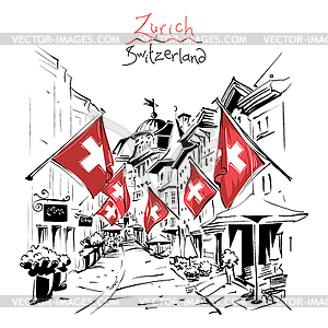 Old Town of Zurich, Switzerland - vector clip art