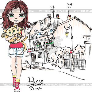 Baby girl in Paris - vector image