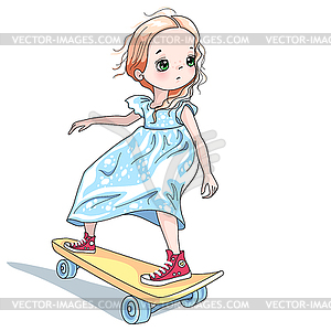 Baby girl skateboarder - vector clip art