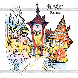 Rothenburg ob der Tauber, Germany - color vector clipart