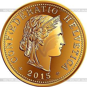 Swiss money 5 centimes gold coin - vector clip art