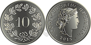 Swiss money 10 centimes silver coin - vector image