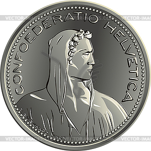 Swiss money 5 Francs silver coin obverse - stock vector clipart