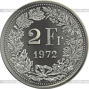 Swiss money 2 francs silver coin - royalty-free vector image