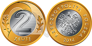 Polish Money two zloty coin - vector image