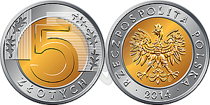 Polish Money five zloty coin - vector image