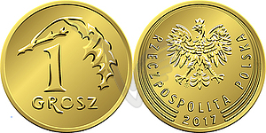 Polish Money one grosz coin - vector clipart