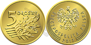 Polish Money five Groszy coin - vector EPS clipart
