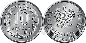 Polish Money ten groszy coin - vector clipart