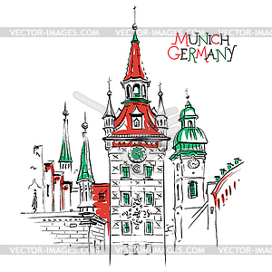 Старая ратуша в Мюнхене, Германия - изображение в векторе / векторный клипарт