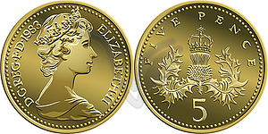 British money gold coin 5 pence - royalty-free vector image