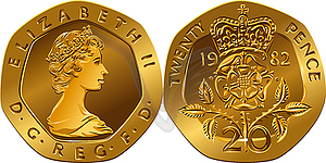 British gold coin twenty pences - vector image