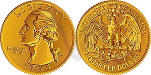 American Washington quarter 25 cent Gold coin - vector image