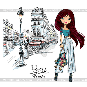 Fashion girl in Paris - royalty-free vector image