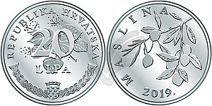 Croatian money 20 lipa silver coin - vector EPS clipart